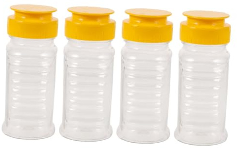 ANDRESLAD 4pcs Plastic Honey Jars Squeeze Bottles Lids for Honey Storage for Kitchen Condiments Salad Dressing and Maple Syrup