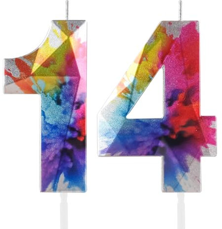 Hongplus Candele colorate a forma di numero 14, confezione da 2, multicolore, per uso interno, decorazione per feste di compleanno per ragazzi e ragazze