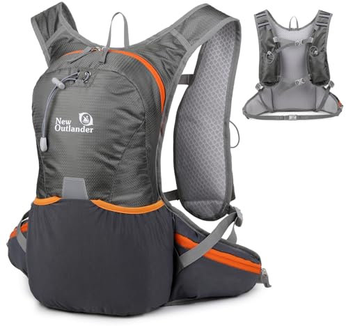 Outplea 12L Kleiner Motorrad Rucksack, Leicht Fahrradrucksack Herren Damen, Multifunktional Wanderrucksack klein, Laufrucksack Trinkrucksack Trailrunning Rucksack für Marathon Rennen, Grau