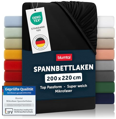 Blumtal® Spannbettlaken 200x220x30cm aus Microfaser - Oekotex zertifiziertes Bettlaken Spannbettlaken in Schwarz