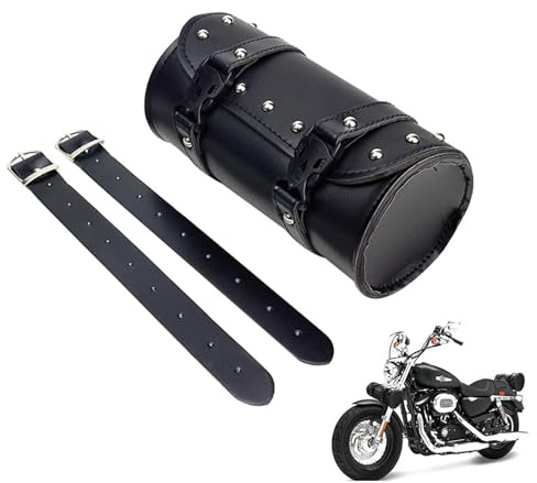 Tuwyii wasserdichte Motorrad Satteltaschen aus PU-Leder – Universelle Werkzeugtasche mit 2 Verstellbaren Gurten für Lenker, Gabel & Rahmen – Robustes Outdoor-Motorradzubehör für Reisen (Schwarz 21cm)