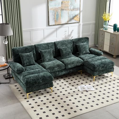 YESGIGA Modern Large Chenille Fabric U-Shape Sectional Sofa (Smaragd)