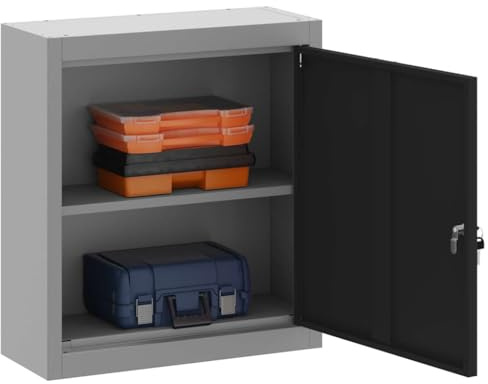 vidaXL Werkzeugschrank mit Regal Schwarz und Grau 50 x 20 x 55 cm | Mit richtig viel Stauraum, Schaut überall gut aus, Riegelschlösser halten alles sicher