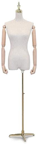 SHANYAYALI Weibliche Schaufensterpuppe, Torso, Körperform, mit Holzarmen und Stativständer für Kleidung, Kleid, Schmuck (Gold)
