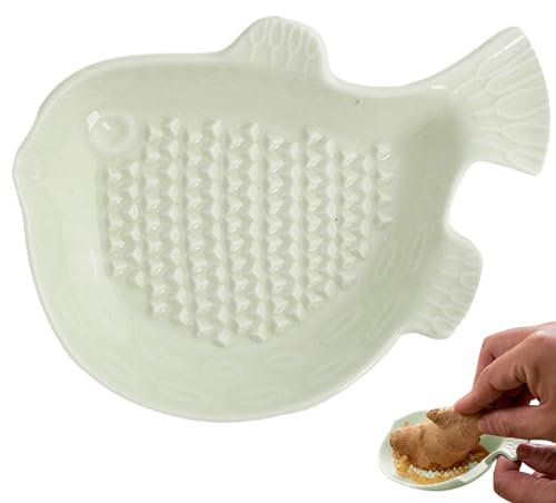 Ginger Grater Tool Cute Ceramic Garlic Grater Globefish Shaped Ginger Grinder 4.7x3.5'' Garlic Plate Easy to Clean Mincer for Onion Turmeric Apple