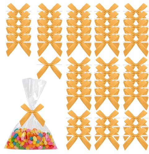 XiuGlimpse Kleine Geschenkschleifen-Set, 50 Stück Goldener Satin-Bowknoten Mit Twist-Krawatte Für Geschenkverpackungen, Treat Bags, Partydekoration Und Bastelprojekte