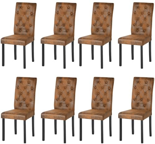 Liink1Ga Küchenstühle 8er Set Stühle Esszimmer 8er Set, Holzstühle/Essstuhl/Esszimmerstühle Holz Für Büro/Küche/Esszimmer/Wohnzimmer Stühle aus 3 cm Gummiholzbein/Suede Stuhl Braun 98 cm Hohe