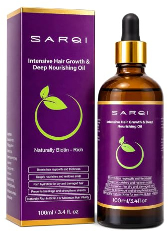 SARQI Hair Growth Oil – Natural Biotin-Supporting Botanical Blend for Thinning Hair, Breakage Repair & Scalp Hydration – Castor, Jojoba, Argan, Pumpkin Seed & Rosemary Oils – For Men & Women – 100ml