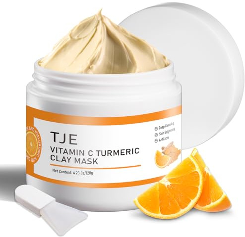 TJE Turmeric Vitamin C Clay Mask for Dark Spots, Dull Skin, Blackheads, Skincare Facial Mask for Cleansing Pores, Moisturizing and Improve Uneven Skin Tone, Face Skincare