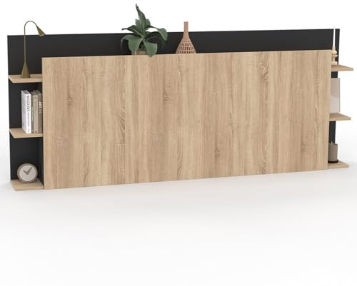 IDMarket - Testiera indipendente CIRI per letti da 140 e 160 cm con vani portaoggetti in legno e nero