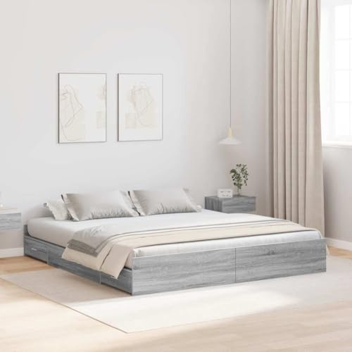 vidaXL Cama con Almacenamiento 200 cm Gris Sonoma de Madera Engineered con Base Elevable y Cajón Grande, Sin Necesidad de Boxspring, Fácil de Montar y de Limpiar. Muebles Funcionales para el Dormito