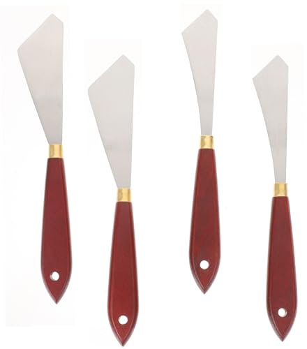 LOLIPPYY 4 pezzi Raschietti per Pittura con Manico in Legno Spatole per Miscelare Colori Acrilici e Olio Coltelli per Pittura con Forme Varie per Tecniche Artistiche su Tela