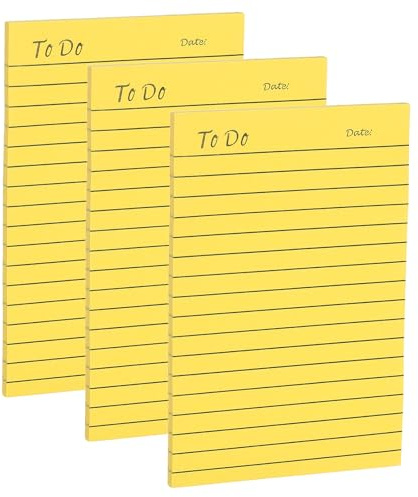 PATIKIL 3 Pack To-Do-List Notizblöcke 4x6 50 Blätter Pro Block Gelb | Tägliche Notizblöcke Dinge Haftnotizen Checkliste Memo Planer Nachrichtenblöcke, Für Arbeit Büro