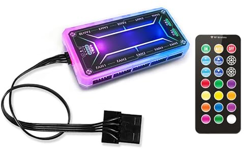WOHPNLE RGB Case Fan Motherboard Controller, Wireless RF Remote Control Music Rhythm RGB Fans Lighting Controller PC Fan for Custom Computer Builds