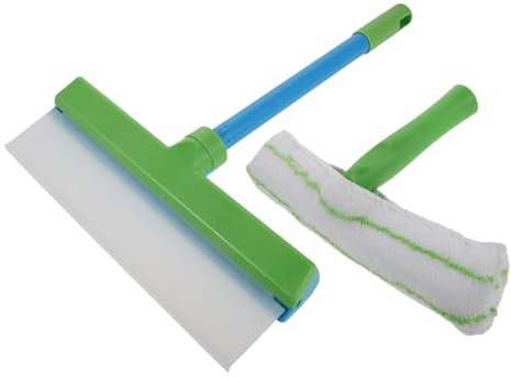 Milisten 12-inch Microfiber Mop Cloth Kit for Car Washing, Green and White Vehicle Cleaning Set with Window Scrubber and Glass Scraper Cleaner for Interior and Exterior Use