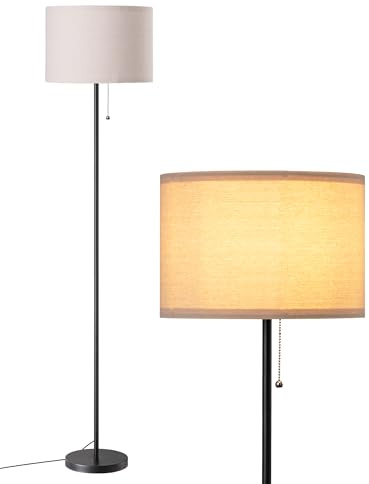 EDISHINE Lampadaire Salon, Lampe sur Pied Moderne avec Abat-jour en Lin et Structure Métallique Noire, Lumière Blanche Chaude 2700K, Éclairage LED E27 pour Chambre et Bureau, 145 cm