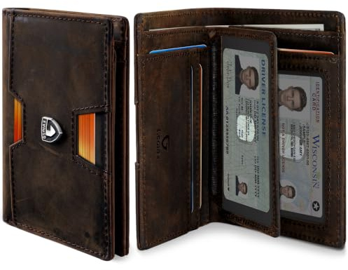 GSOIAX Portafoglio da uomo, sottile portafoglio in pelle pieno fiore con 13 scomparti per carte e 1 scomparto per banconote, blocco RFID, sottile e minimalista, tasca frontale, porta carte di credito