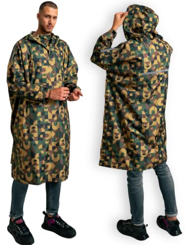 Jubi® Regnponcho för män tillverkad av 100 % återvunnen polyester | Hållbar, lätt och vattentät, Grön, one size