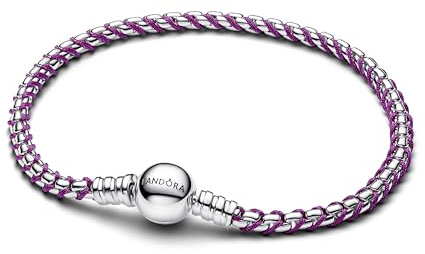 Braided sterling silver box chain bracelet with purple textile cord