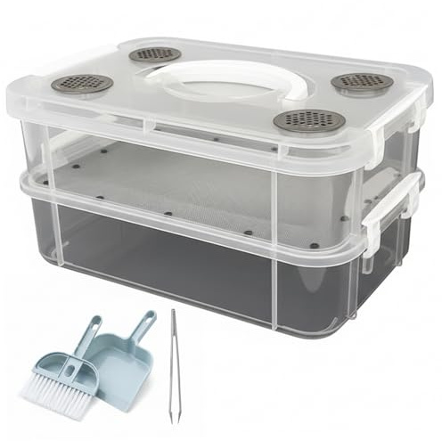 Bemonew Kit per l'allevamento di vermi della farina, contenitore trasparente con separazione automatica dei rifiuti, per insetti vivi come Dubia scarafaggi e grilli, include strumenti di pulizia