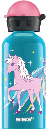 Sigg - Gourde Enfant En Aluminium - KBT Bella Unicorn - Pour l'École et le Sport - Étanche & Légère - Sans BPA - Certifiée Neutre En CO2 - Bleu/Rose Motif Licorne - 0,4L
