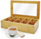 Lumaland Cuisine Boîte à thé en bambou avec 10 compartiments env. 36,7 x 20 x 9 cm | Matériau durable | Boîte de rangement pratique pour les sachets de thé | Décoratif & noble