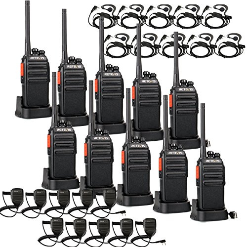 Retevis RT24 Plus Walkie Talkies PMR-Funkgerät mit Mikrofon Walkie Talkie mit Headset 16 Kanäle Wiederaufladbare USB-Ladestation Funkgeräteset (5 Paare, Schwarz)