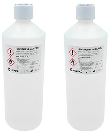 Hexeal Isopropyl Alcohol 2L – 2 x 1L Bottles of 99.9% IPA Disinfectant & Sanitiser – Removes Grime on Phones & Electronics – Degreaser, Cleaning Fluid & Solvent for Paint Thinning