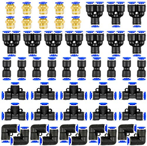 Hysagtek 50 Stück 6mm Air Push Schnellbefestigungen, Pneumatik Steckverbinder Push to Connect Fittings, 4 Form Druckluft Steckverbinder für Die Schnelle Verbindung Von Luftleitungen