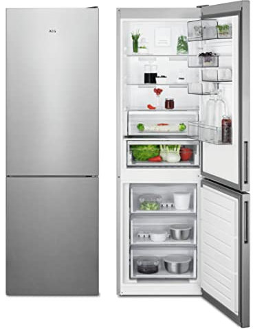 AEG RCB632D4MM Freistehende Kühl-Gefrierkombination / Serie 6000 mit TwinTech / 1860 mm / Gefrierteil unten / 330 L / NoFrost / Farbe: Edelstahl-Türen, Seiten grau / D