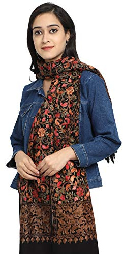Zamour Kashmir Women Stole Scarf Wrap Shawl with Indian Embroidery Flower - 6376