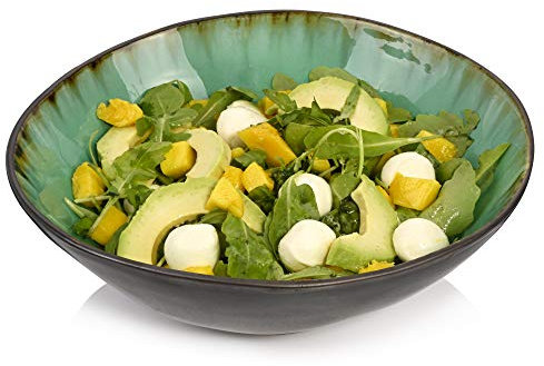 Sänger | Salatschale Palm Beach aus Steingut, Salat Teller, Schüssel, Einzigartiges Design 1800 ml | PREMIUM COLLECTION