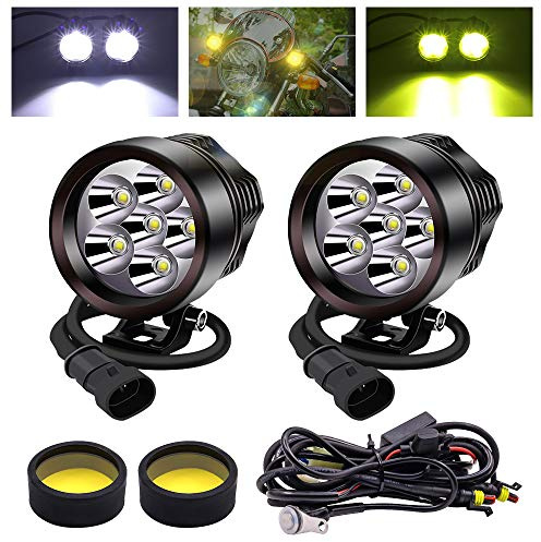 YnGia Luces auxiliares para motocicleta Proyector delantero 12V 24V Faros antiniebla LED con lente amarilla, 2PCS 60W Faros delanteros de motocicleta para scooters Coche Camión Barco ATV SUV