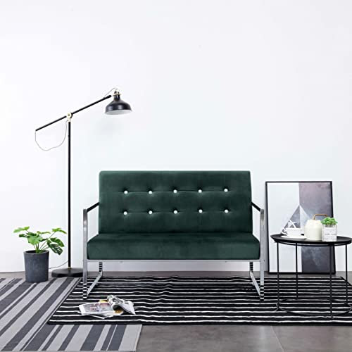 MOONAIRY 2-Sitzer-Sofa mit Armlehnen, Bodensofa, Chaiselongue, Kleines Sofa, Couch, Cauchsofa, Relaxsofa, Sofas & Couches, Wohnzimmer Sofa, für Jugendzimmer, Dunkelgrün Chrom und Samt