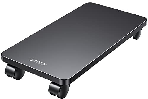 ORICO Support Pour Ordinateur Tour en Acier Avec 2 Roues de Blocage et 2 Roulettes Pivotantes, Support à Roulettes en Acier pour Ordinateur de Bureau Tour (Noir, 41 x 21,3 x 2 cm)