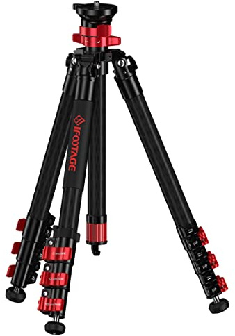 IFOOTAGE Gazelle Tripode TC5S,Trípode de Cámara de Carbono, Trípode de Video Profesional de Poste Central de 4 Secciones, Cabeza de Bola de Rotación de 360 ° (150 cm)