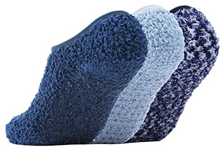 Bevigorio Slipper Socks for Women with Grippers Non Slip Fuzzy Socks with Grips Womens Grippy Grip Hospital Home Gifts 3pairs navybluemix