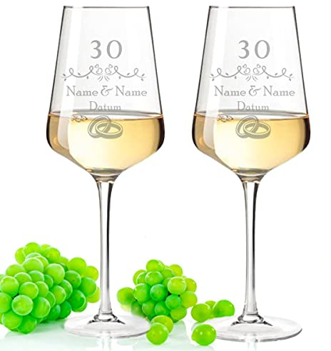 GRAVURZEILE Leonardo Puccini Weingläser mit Gravur - Perlenhochzeit 30 Jahre - Personalisiert mit Namen & Datum - Geschenk für Sie & Ihn zur Hochzeit Verlobung Jahrestag - Farbe: Puccini