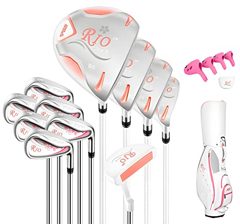 PGM Rio Dam komplett högerhänta golfklubbor set innehåller Titanium Driver, S.S. Fairway, S.S. S. Hybrid, S.S. 6-9, PW/SW strykjärn, putter, stativväska, 5 huvudbonad LTG038