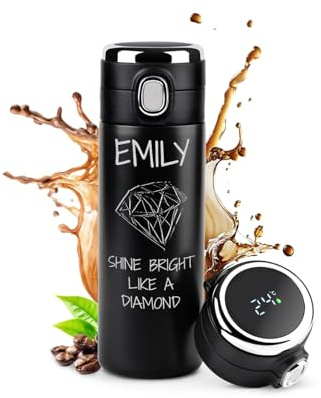 Maverton Engraved LED Thermal Tumbler for Women, Diamond | Stylish Steel Made 400 ml Mug for Birthday, Engraved Travel Mug for Lady, Black Insulated Cup for her, Coffee Mug for Mum