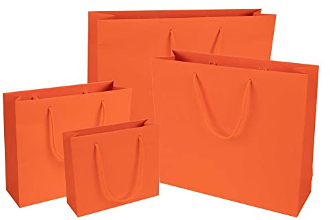 10 x PresentFill® Papiertragetaschen Geschenktaschen Orange 42 x 13 x 37 cm mit Kordel aus umweltfreundlichen 100% Recycling Kraftpapier - Made in Germany