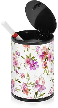 Aquarell Blume Aschenbecher für Zigaretten für Auto mit Deckel Geruchssicher Edelstahl Tragbare rauchfreie Butt Dosen Zigarettenbehälter