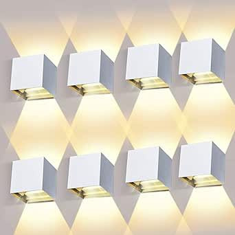 ledmo 8 Stücke 12W LED Wandleuchten Innen Auf und ab Einstellbarer Abstrahlwinkel Wandlampen Aussen Weiss 3000K Warmweiß Außenwandleuchte IP65 Wasserdichte