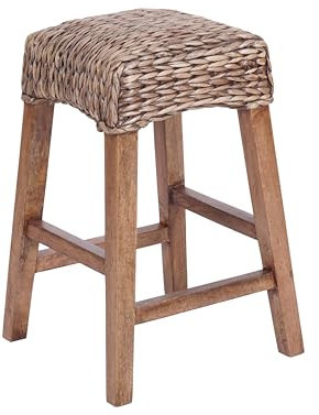 JONATHAN Y Maui CSL1101A Rustikaler böhmischer Hyazinthen-/Holzhocker, rückenfrei, für Zuhause, Küche, Esszimmer, Arbeitsbereiche, Cafés und Restaurants, gewebter Sitz mit Naturholzrahmen, 64,8 cm