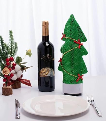 NANZU 31 * 19 cm Weihnachtsbaum Pailletten Mit Kugelkette Weihnachten Weinflasche Abdeckung Topper Set Weihnachten Weinflasche Abdeckung Taschen