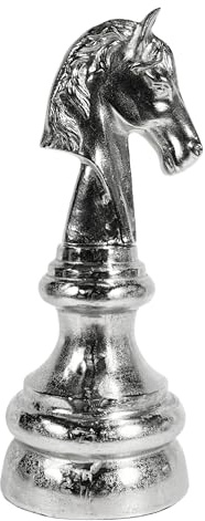 MichaelNoll Schachfigur XXL, König, Dame oder Springer, Schach Figur Schachspiel Deko Aluminium Silber, Dekoration für Wohnzimmer, Schlafzimmer oder Büro (Springer - MN-DE-5130)