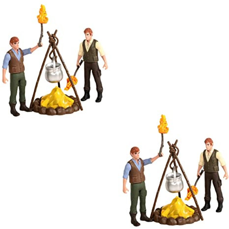 Happyyami 2sätze Miniatur Camping-szenen Modelle Resin-Figuren Mit Lagerfeuer Für Miniaturgarten Und Puppenhaus-Dekoration Lebensechte Miniaturfiguren Für Kreative Projekte