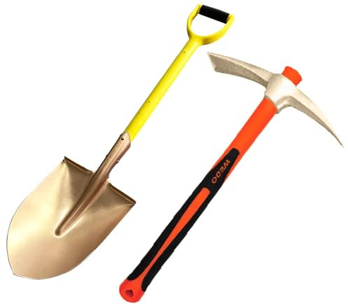WEDO Non-Sparking Round Point Shovel and Pick Mattock Set,39(990mm) Straight Blade Shovel,36(910mm) Heavy Duty Pick Hoe,Aluminum Bronze,Ergonomic Non-Slip Handle,DIN Standard,BAM & FM Certificate
