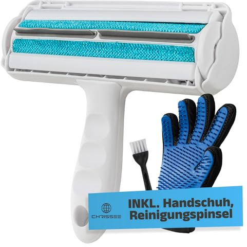 Tierhaarentferner, Fusselroller, Tierhaare, Katzenhaare, Hundehaare entfernen, für Sofa, Teppich, Bett, Auto + Fellpflegehandschuh