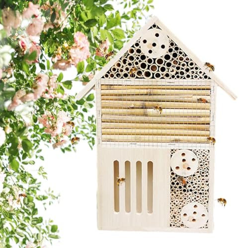 Gartenbienenhaus, Holzbienenhaus, Naturholz-Maurerbienenkasten und Schmetterlingshotel, Robuste und stilvolle Gartendekoration, langlebiger Bienenstock für Marienkäfer, bestäubende und Schmette
